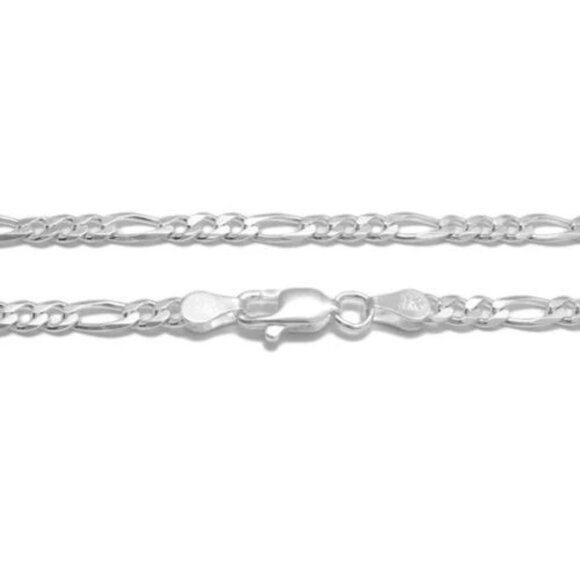 STERLING SILVER FIGARO CHAIN NECKLACE 3MM (GAUGE 100). AVAILABLE IN 5 LENGTHS. - Picture 2 of 3